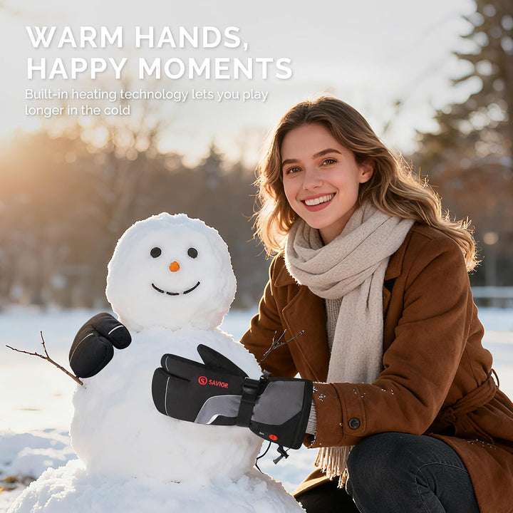 SAVIOR HEAT Beheizte Handschuhe Fäustlinge Männer Frauen, Elektrisch wiederaufladbare Batterie Ski S