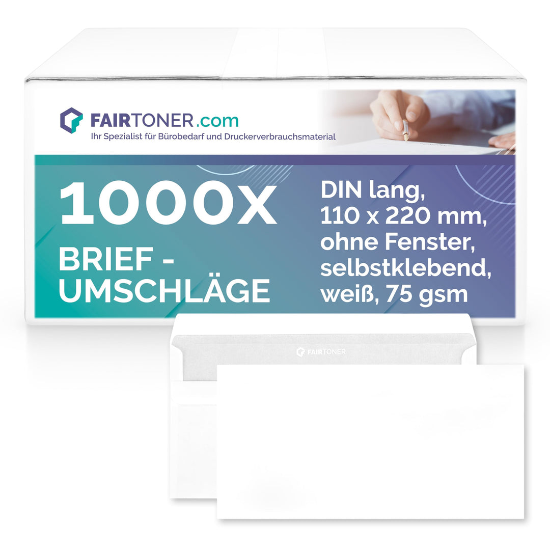 Briefumschläge DIN lang ohne Fenster 75gsm (1.000 Stück) selbstklebend, 22 x 11 cm weiss