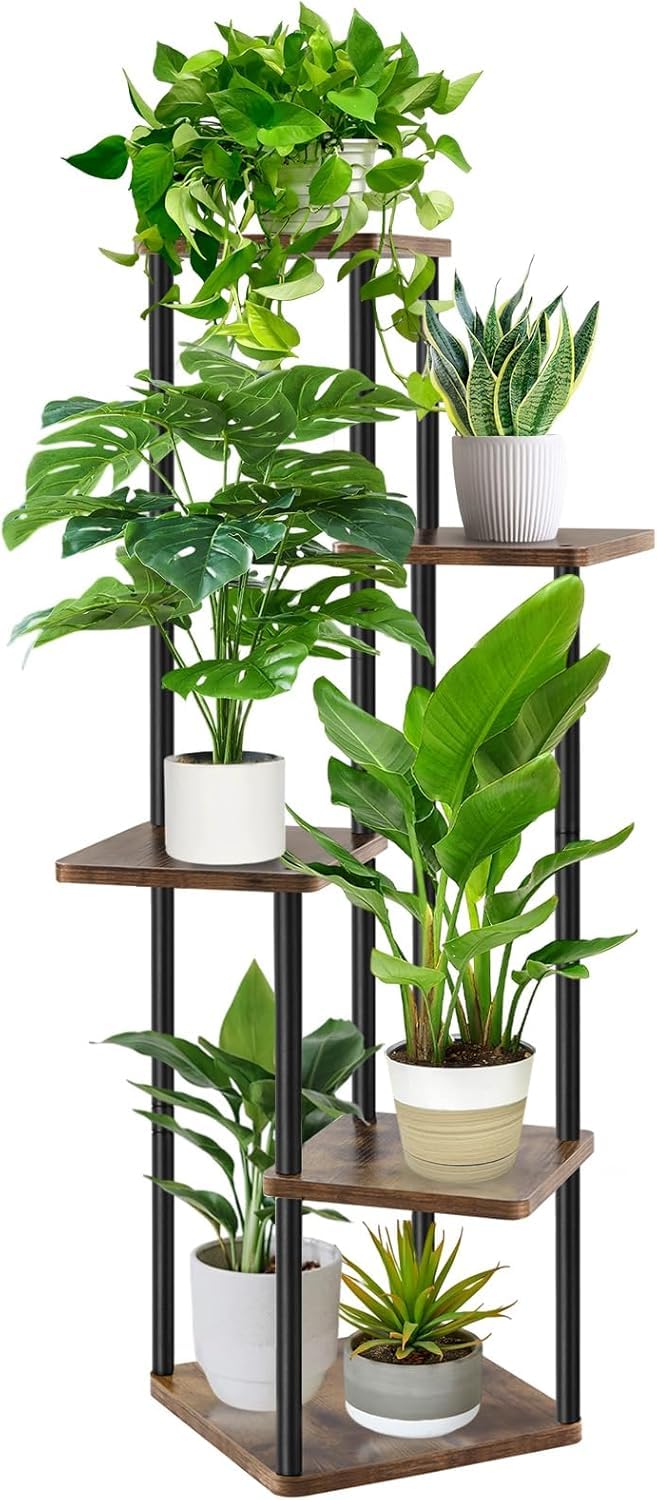 KAHEIGN 5 Etagen Blumenständer Pflanzenständer Pflanzentreppe aus Holz und Metall, 106cm Hoch Blumen