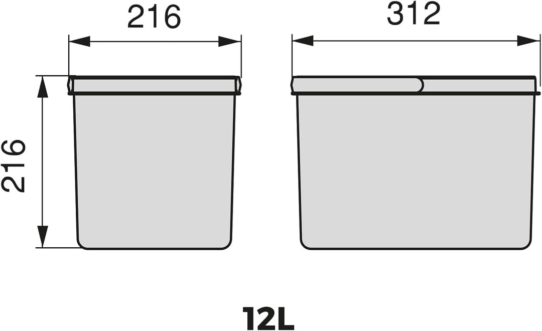 Emuca - Abfallsammler, Müllbehälter für zuschneidbaren Basis, Kit aus 2 Eimern mit höhe 216mm und Fa
