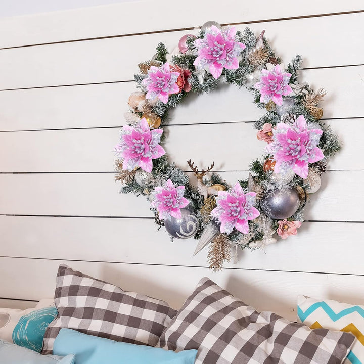 24 Glitzer Weihnachtsstern Blumen Künstliche Weihnachten Blumen Ornamente Hochzeit Blume Deko Weihna