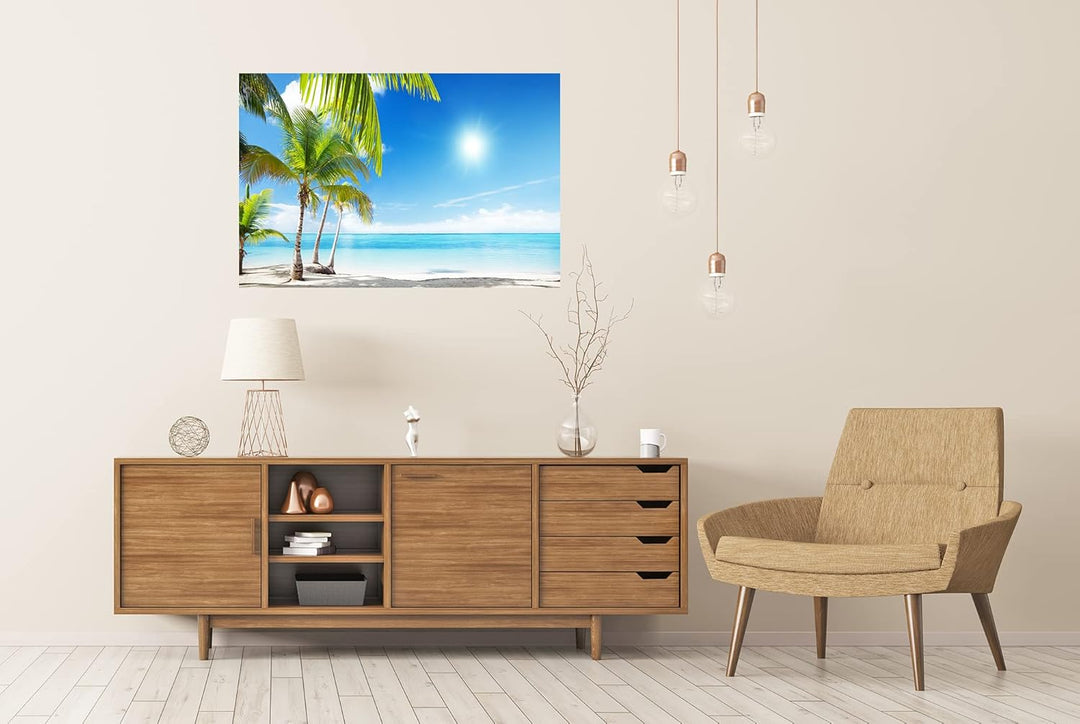 islandburner XXL Bild Poster Karibisches Meer Strand Unter Palmen Premium Bilder Fotodruck 130L x 90