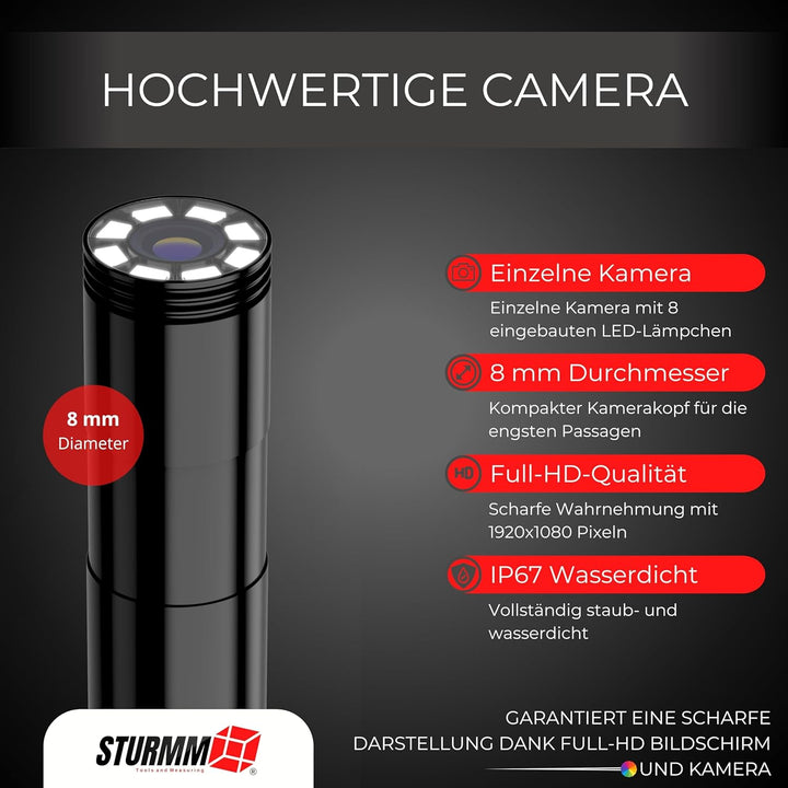 Industrielles Endoskop mit Einzelkamera, 5 Meter Kabel und 4,3-Zoll-LCD-Display.