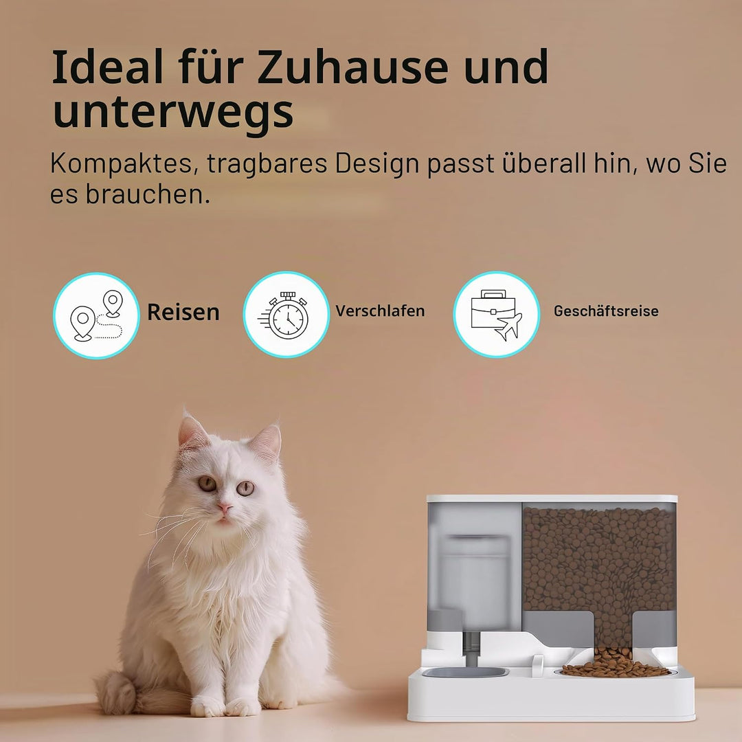 2 in 1 Automatischer Katzen-Futterspender All in One Auto Feeder Futter- und Wasserspender, Haustier