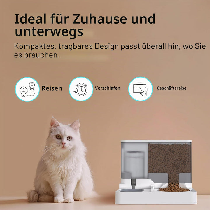 2 in 1 Automatischer Katzen-Futterspender All in One Auto Feeder Futter- und Wasserspender, Haustier