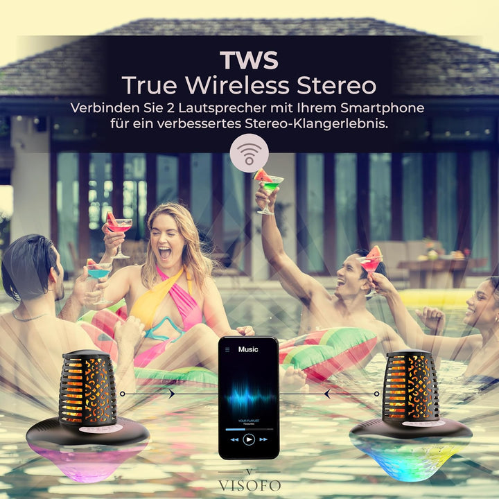 VISOFO Schwimmender Bluetooth-Pool-Lautsprecher mit Lichtern | Poolzubehör über dem Boden und im Erd