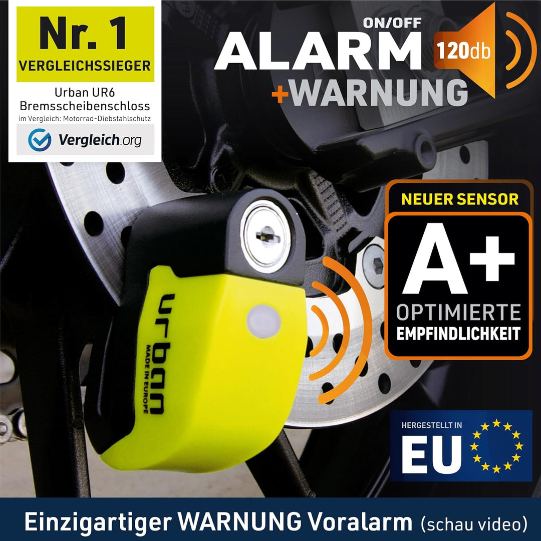 URBAN UR6 Bremsscheibenschloss mit Alarm 120dB Warnfunktion, Bremsscheibenschloss Motorrad E Roller