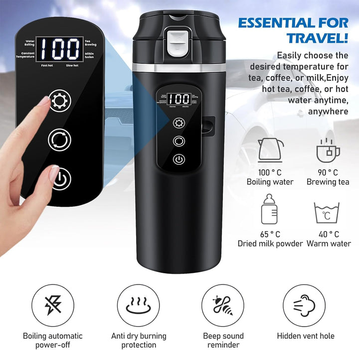 Wasserkocher für Auto, Reisewasserkocher 500ml, Tragbarer Auto Wasserkocher 12V 24V Elektrischer, mi