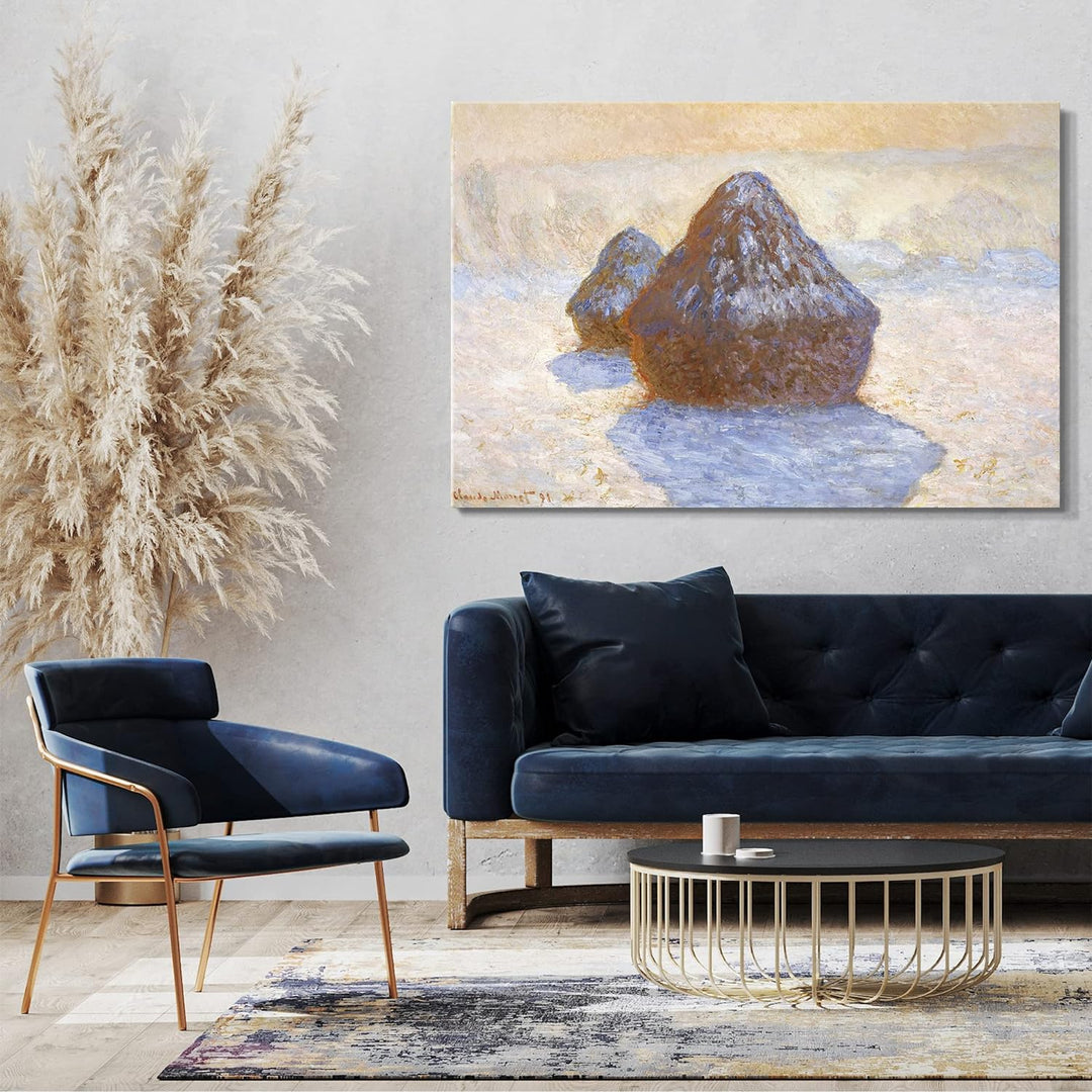 Printed Paintings Leinwand (80x60cm): Claude Monet - Heuschober Schneeeffekt 80x60 cm, 80x60 cm
