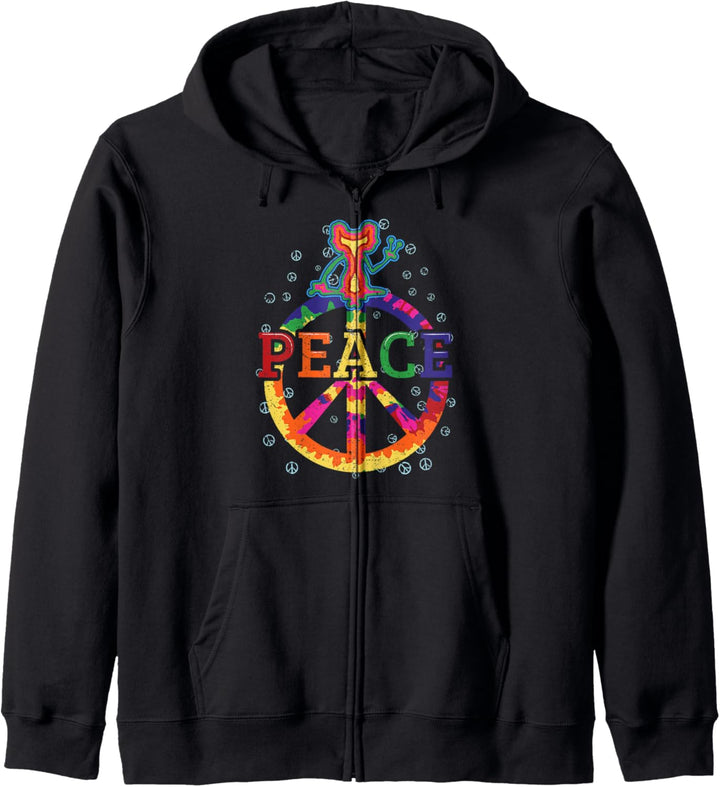 Hippie Frosch Frieden Handzeichen Retro bunte 60er 70er Jahr Kapuzenjacke