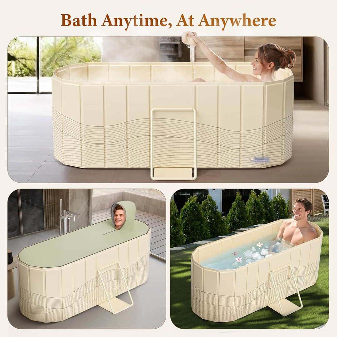 Tragbare Badewanne für Erwachsene 150 x 55 x 50 cm,badewanne faltbar erwachsene mit 2 Ablauflöchern,
