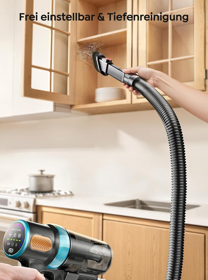 Akku Staubsauger 50KPA/600W/65Min,Selbststehender Staubsauger Kabellos mit 1M Ausziehbarer Schlauch,