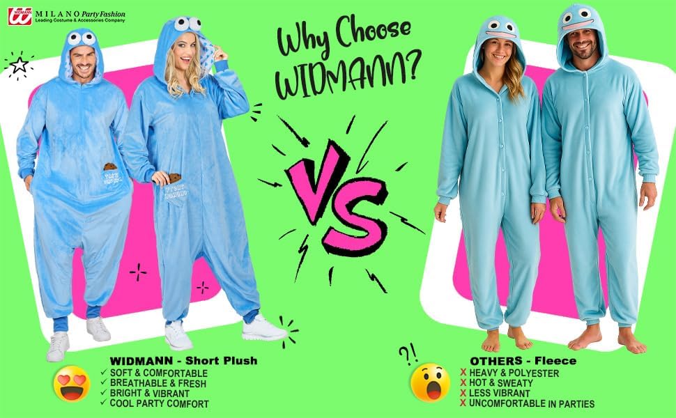 W WIDMANN MILANO Party Fashion - Tier Overall für Erwachsene, weicher Plüsch Jumpsuit mit Kapuze, Ti