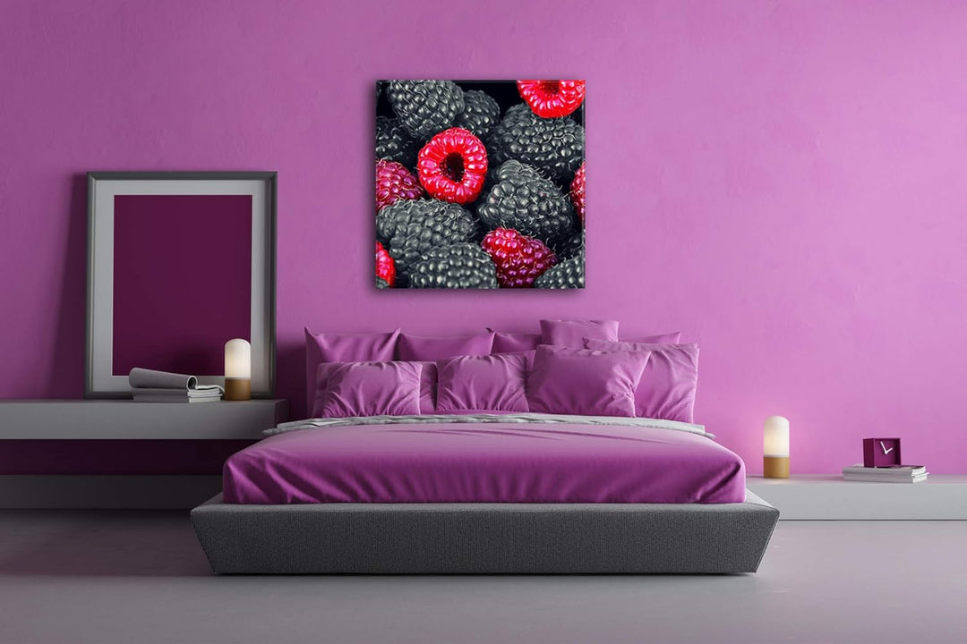 deyoli Himbeeren und Früchte im Format: 70x70 als Leinwandbild, Motiv fertig gerahmt auf Echtholzrah