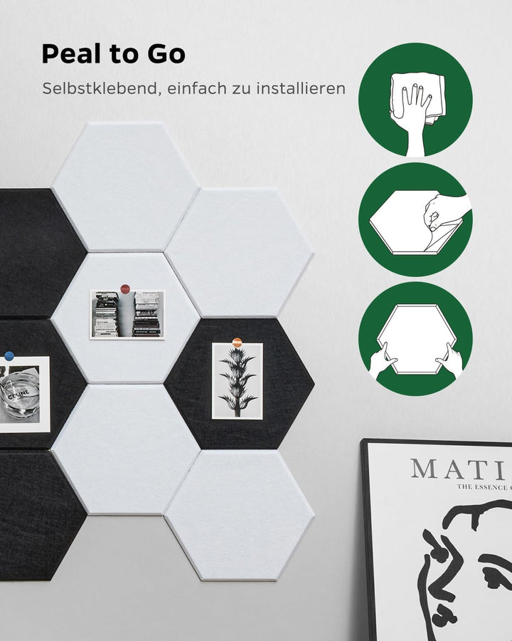 12 Stück Gross selbstklebend Pinnwand Modern, Weiss Sechseck Korkplatte Alternativen für Notice, Mem