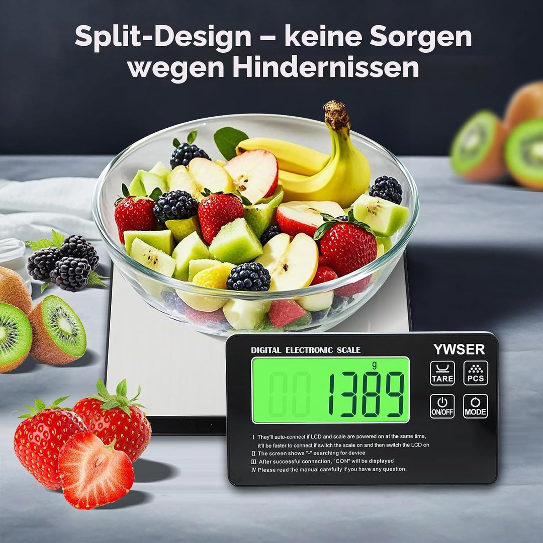 15kg Digitale Küchenwaage mit LCD-Fernanzeige, Split entworfenes Display zum einfachen Lesen und Rei