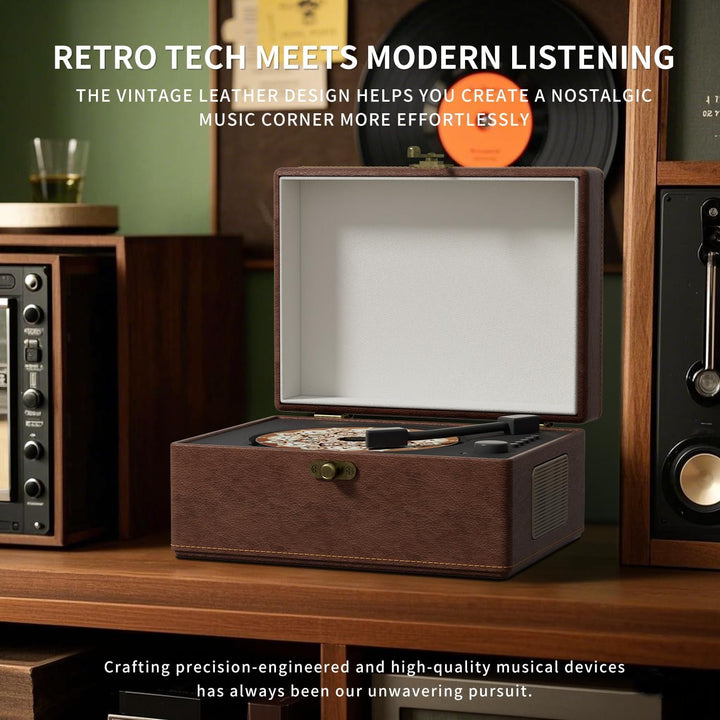 Yintiny Tragbarer CD-Player im Vintage-Stil mit Bluetooth, braunes Leder