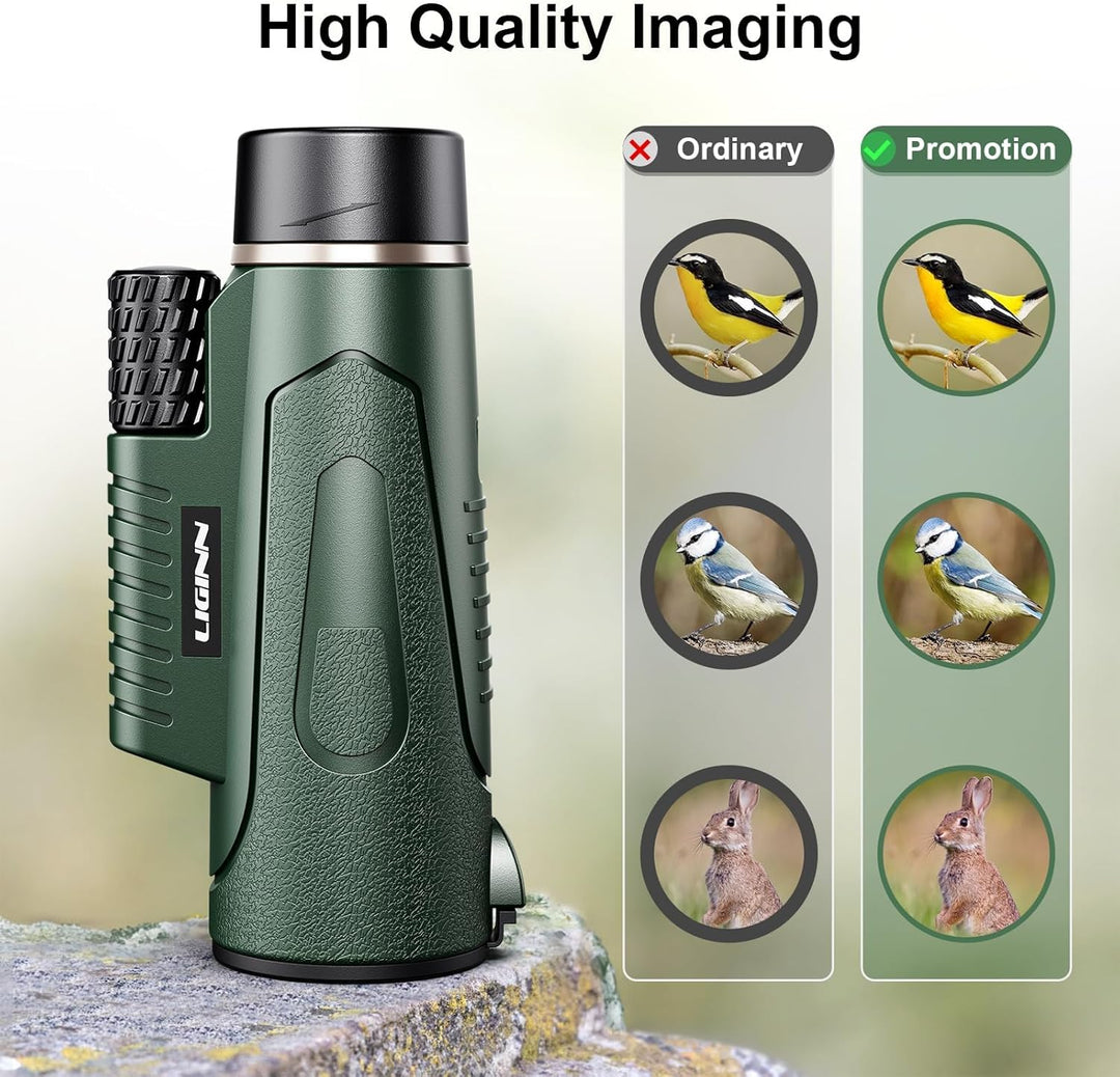 Monokular Teleskop 12x50, HD Monokulars Fernglas mit Smartphone Halterung Stativ, FMC BAK4 Prisma Wa