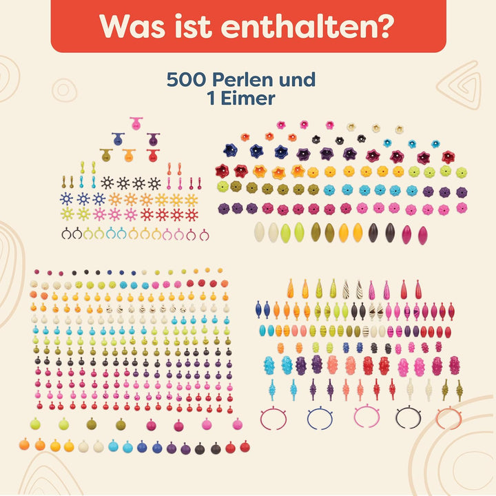 B. toys 500 Teile Bastelset Kinder Pop Arty – Schmuck Basteln, Bunte Perlen zum Zusammenstecken, Kin
