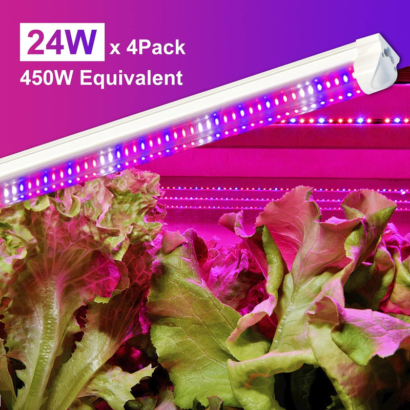 wolezek T8 Pflanzenlampe LED, 4 Pack Vollspektrum Pflanzenlicht für Zimmerpflanzen, 6500K 660nm 450n