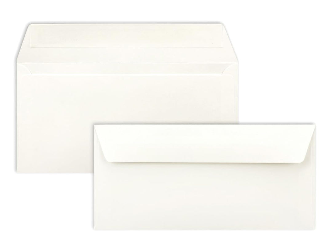 200 Brief-Umschläge DIN Lang - Naturweiss - 110 g/m² - 11 x 22 cm - sehr formstabil - Haftklebung -