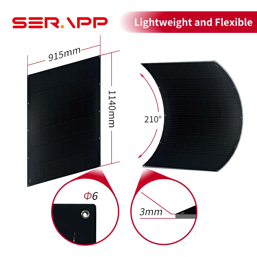 800W Dünnes Flexibles Solarpanel Set 4×200W Monokristalline Module 15,3V IP68 Wasserdicht Matte Schw