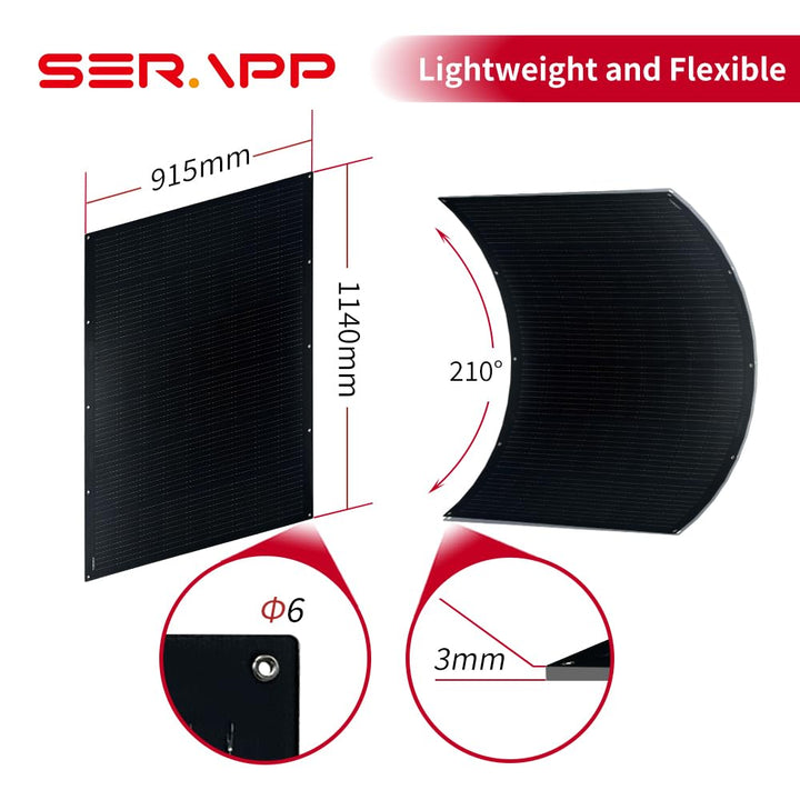 800W Dünnes Flexibles Solarpanel Set 4×200W Monokristalline Module 15,3V IP68 Wasserdicht Matte Schw