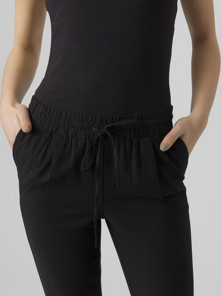 VERO MODA Damen Legere Leinen Stoffhose Casual Schlupfhose Lockere Ankle Pants XS Schwarz, XS Schwar