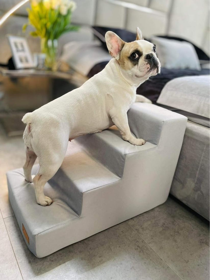 Hundetreppe mit 4 Stufen Katzentreppe Haustiertreppe Einstiegshilfe Schaumstoff (Farbe: grau), grau