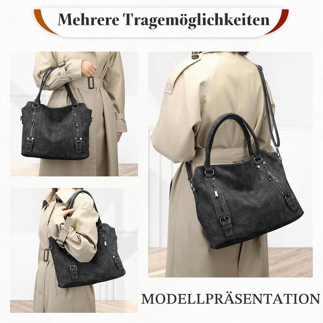VINBAGGE Damen Handtasche PU Leder Henkeltasche Shopper Tasche Vintage Weiches Umhängetasche Schulte