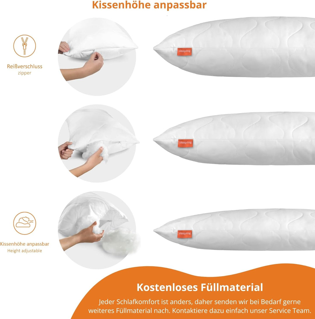 sleepling 2er Set Komfort 100 Kopfkissen, 50 x 75 cm,, waschbar bis 60 Grad, Made in EU, Füll