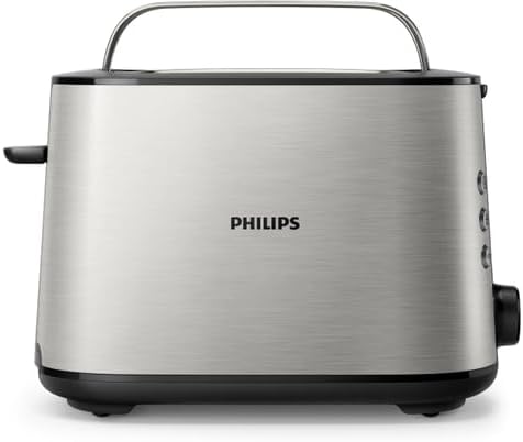 Philips HD2650/90 Toaster edelstahl (950 W, 8 Bräunungsstufen, Brötchenaufsatz, Auftau- und Aufwärmf