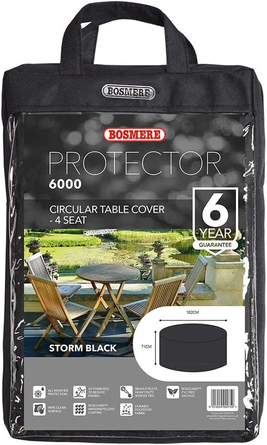 Bosmere Storm Black runde Schutzhülle für Gartentisch 4 Personen (D 102cm H 71cm) Schwarz, (D 102cm