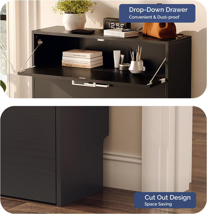 LEADZM Schuhschrank Schmal,Schuhkipper mit 2 Flip-Schubladen Schuhregal mit 1 Schubladen für den Ein