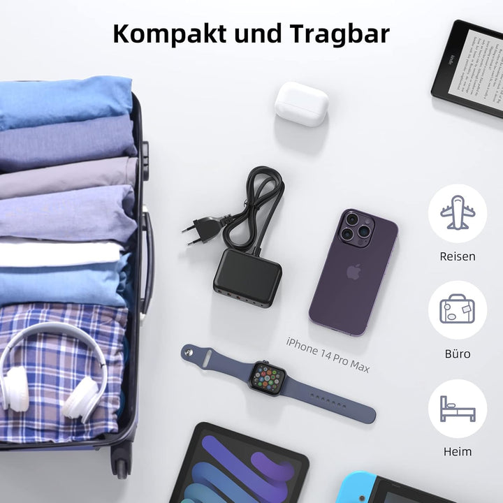 USB C Ladegerät, 100W 6-Port USB C Adapter Mehrfach Ladegerät mit USB-C und USB-A, Schnellladegerät