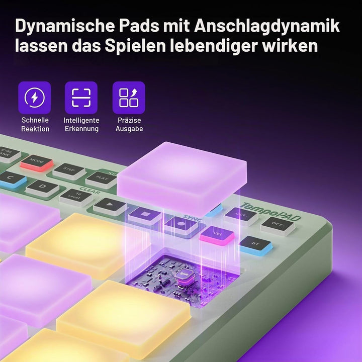 Synido TempoPAD C16 Kabelloser MIDI Pad Controller, Beat-Maker-Pad Mintgrün Kabelloses TempoPAD C16