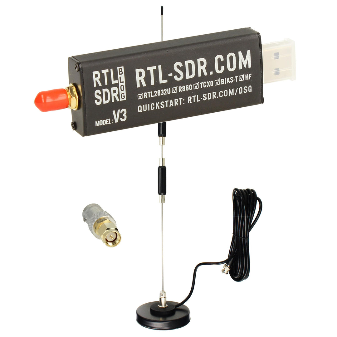 RTL-SDR Blog V3 USB SDR Empfänger Set mit R860/R820T2 Dongle und GSCAN II Scannerantenne 25–2000 MHz