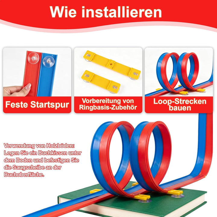 Flexible Autorennbahn Kinder - 5M Autorennbahn Spielzeug aus Silikon mit Saugnapf, 4 Spielzeugautos,
