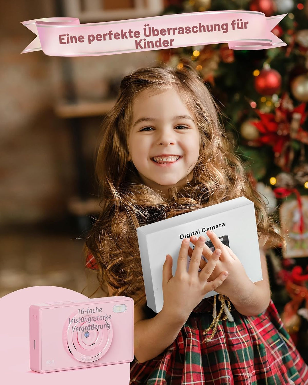 64GB Digitalkamera Kinder Fotokamera: 48MP Anti-Shake Kinderkamera Foto Vlogging Fotoapparat 16X Dig