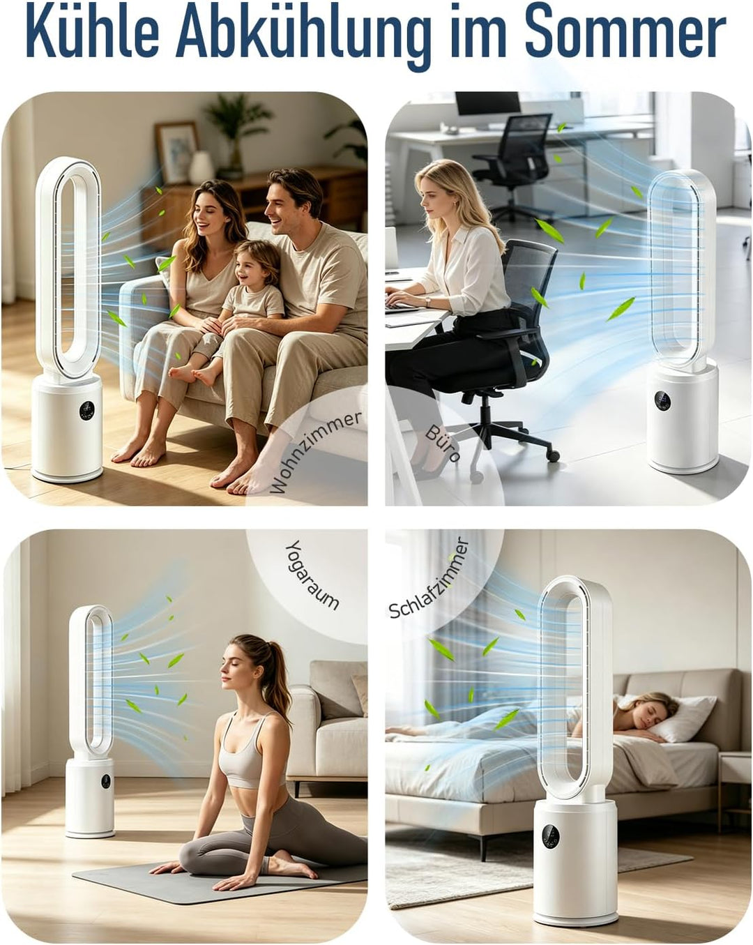 Rotorloser Ventilator, 24 Stufen Leiser Tischventilator mit Fernbedienung & 12h Timer, Energiesparen