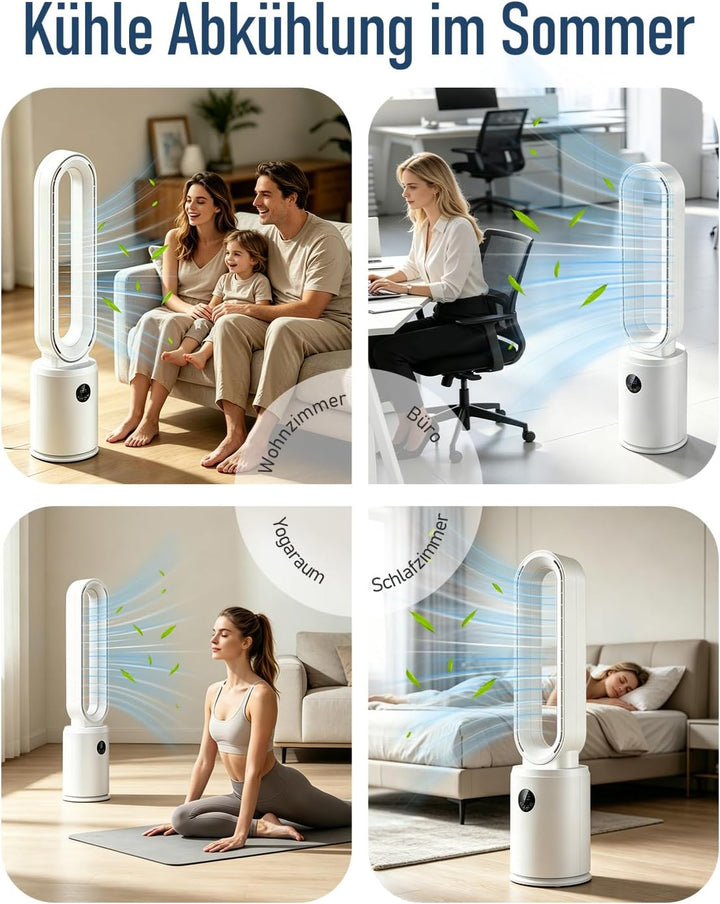 Rotorloser Ventilator, 24 Stufen Leiser Tischventilator mit Fernbedienung & 12h Timer, Energiesparen