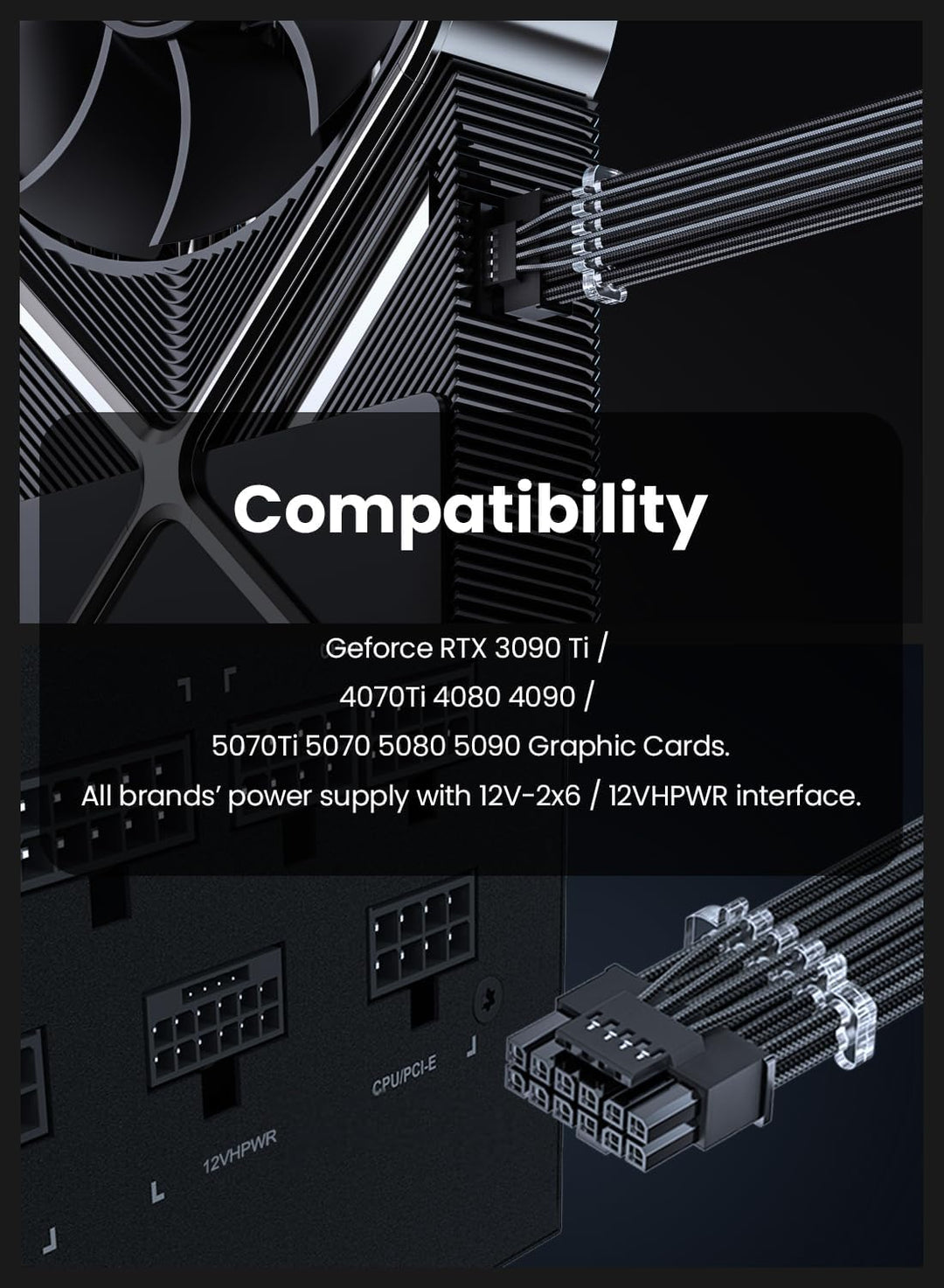 Fasgear PCI-e Gen 5.0 12VHPWRStromkabel–70cm 16Pin (12+4 Pin) 12VHPWR Stecker auf Stecker ummantelte