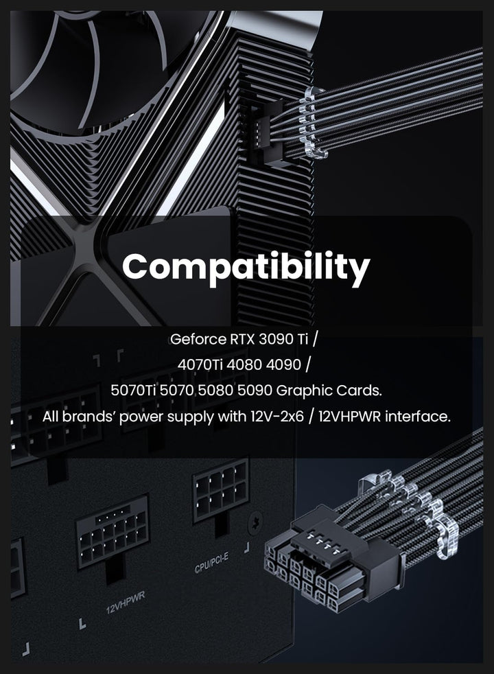 Fasgear PCI-e Gen 5.0 12VHPWRStromkabel–70cm 16Pin (12+4 Pin) 12VHPWR Stecker auf Stecker ummantelte