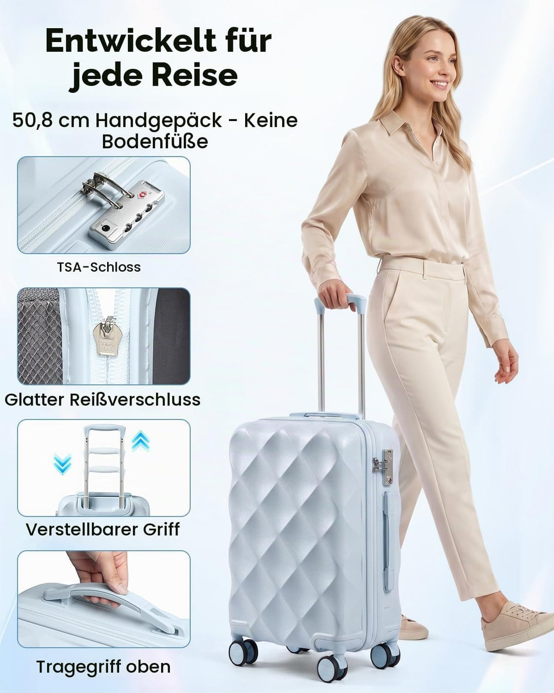 Sea choice Handgepäck Koffer Trolley ABS Leicht Reisekoffer Hardschale 4 Rollen und TSA Schloss Mit