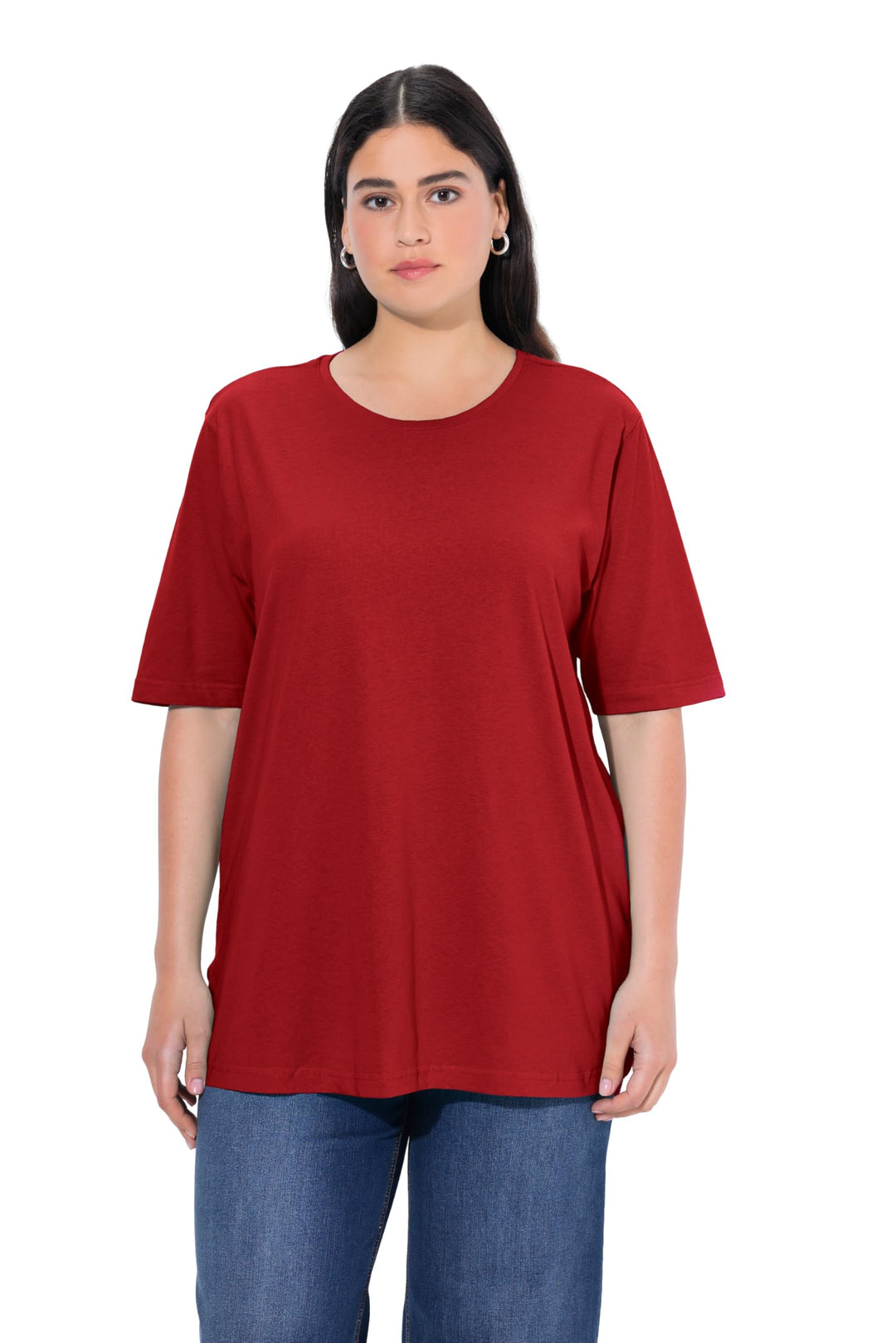 Ulla Popken Damen Basic, Rundhals T-Shirt 42-44 Mohn, 42-44 Mohn