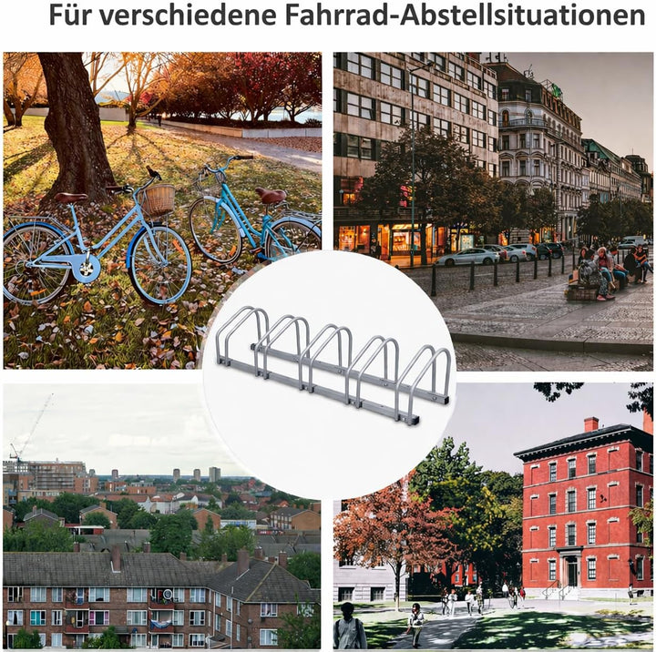 Fahrrad Halterung Boden für 5 Fahrräder – Robuster verzinkter Stahl, Boden &amp; Wandmontage, 30cm Radst