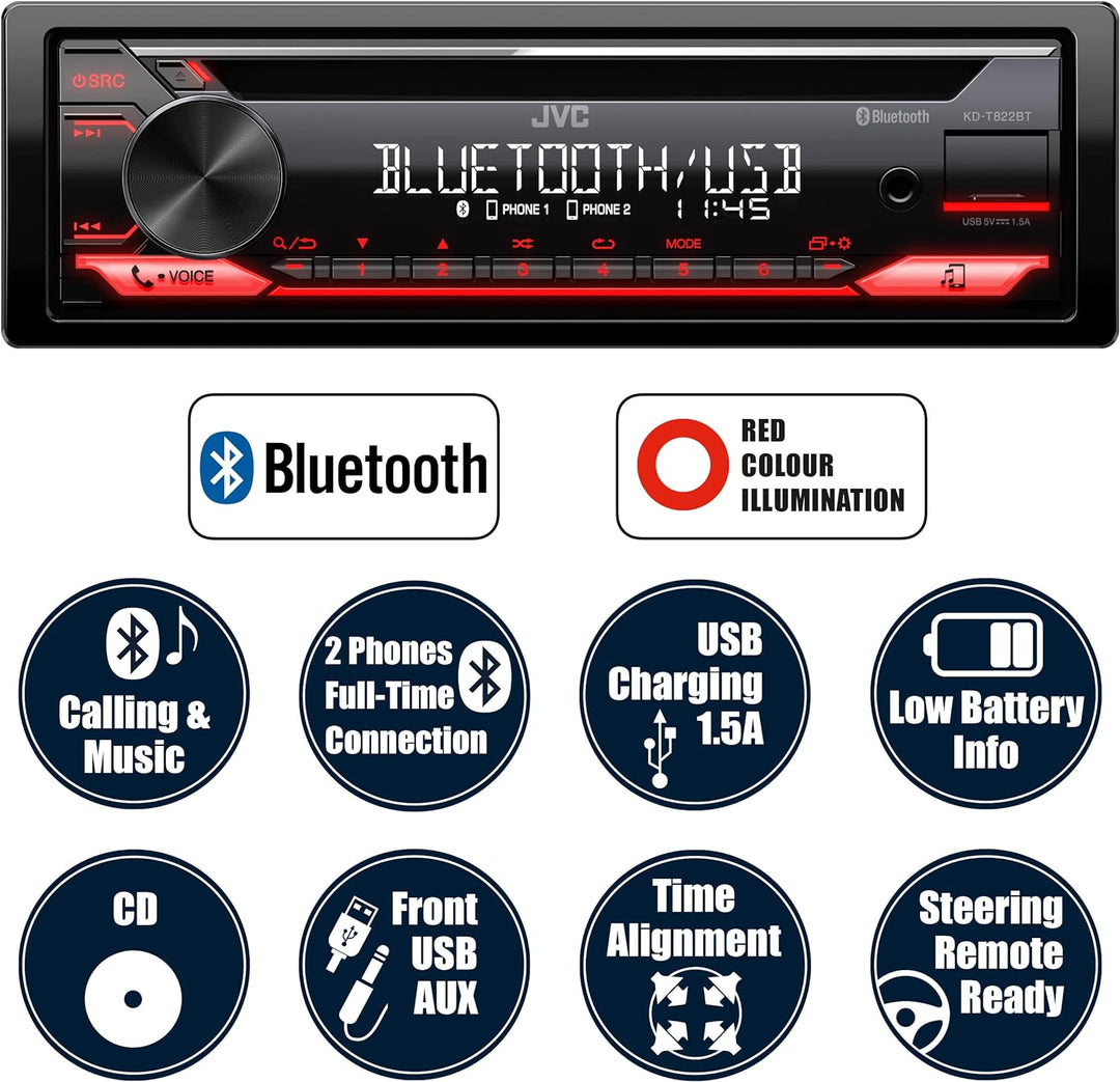 JVC KD-T822BT - CD/MP3-Autoradio mit Bluetooth/USB/AUX-IN