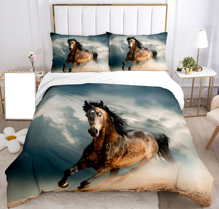 Bettwäsche-Set für Pferde 3D-Druck,Kinder Bettwäsche Set Tier Pferde Motiv Mikrofaser Bettbezug Set