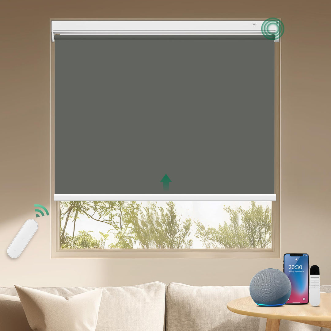 Allesin Wiederaufladbare Verdunklungsrollo ohne Bohren, (45x100cm,Anthrazit) Elektrische Rollo Innen