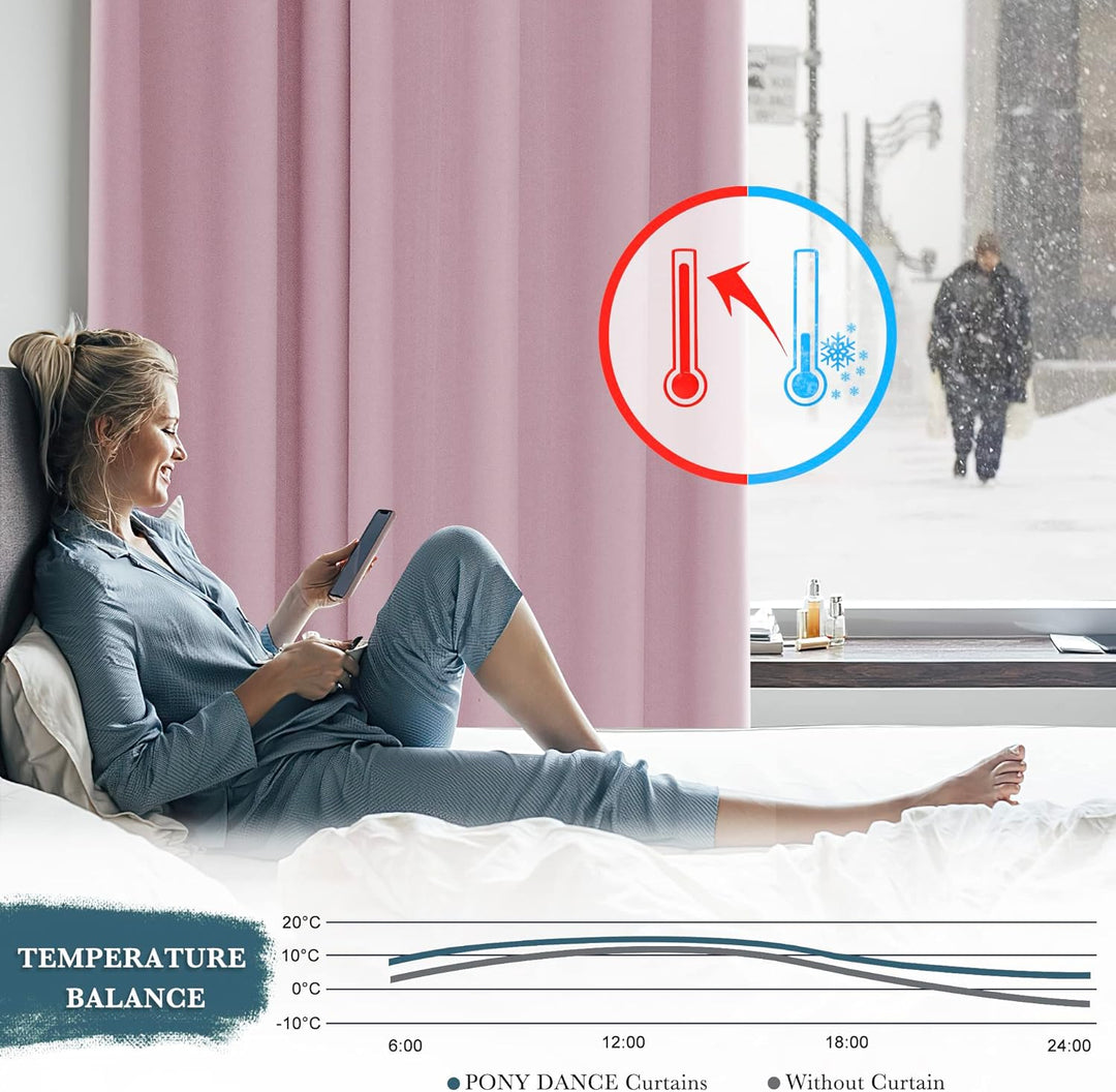 PONY DANCE Gardinen Kinderzimmer Mädchen - Schlaufengardinen 2er Set Blickdichte Vorhänge Hellpink S